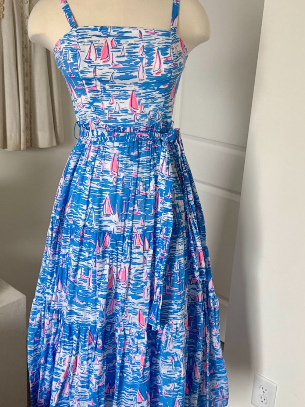 Lilly Pulitzer Size 00 Analeese Midi Dress in Zanzibar Blue Boatylicious Print